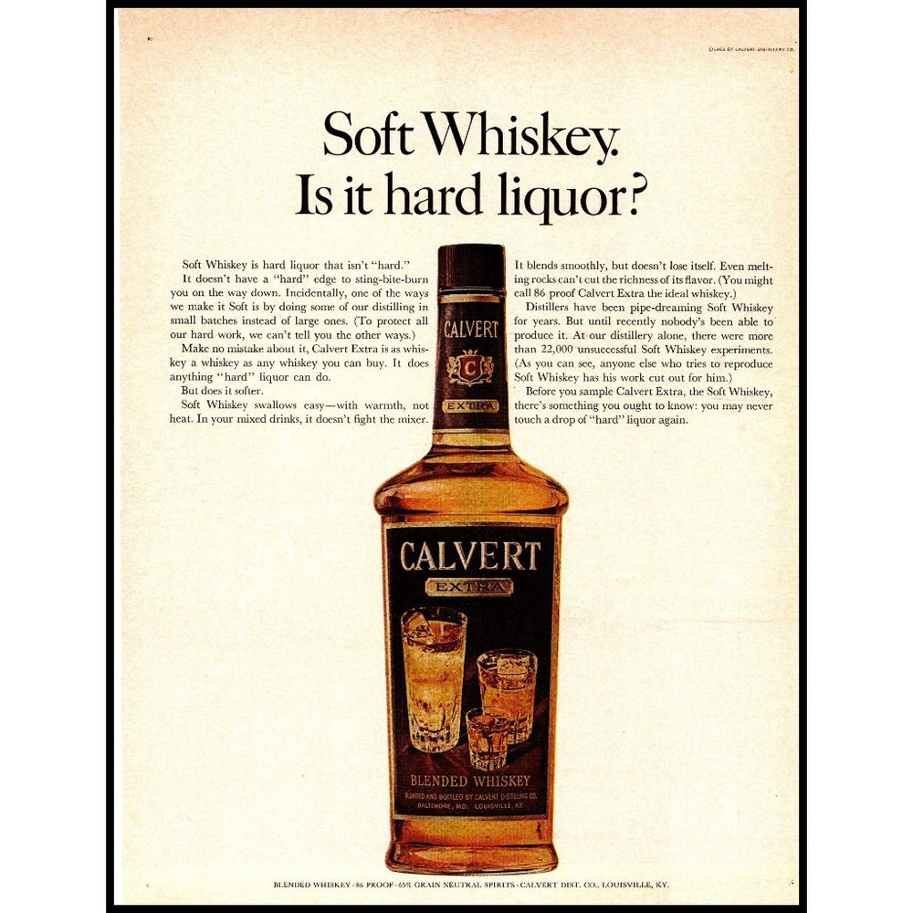 1963 Calvert Extra Whiskey Vintage Print Ad Clear Bottle Bar Wall Art 10x13